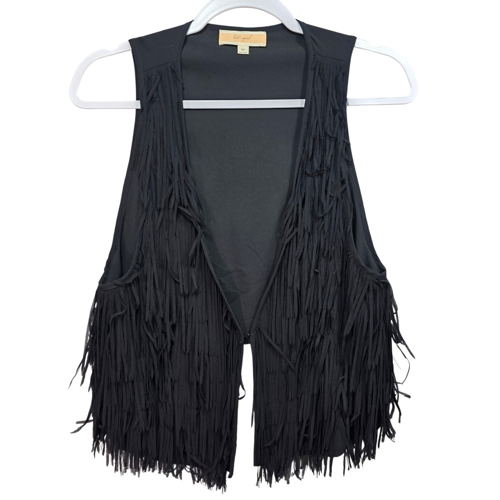 Lost April Fringe Vest Womens M Sleeveless Boho Western Black Festival Hippie
